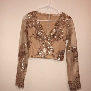 Rose Gold Long Sleeve Crop Top